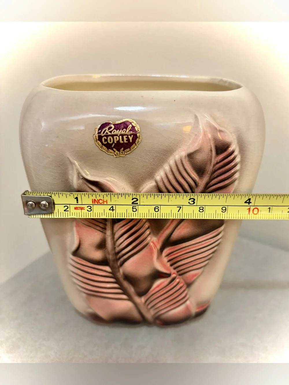Royal Copley Mid Century Modern Pink Leaf Planter Vase Art Pottery 6 USA Vintage